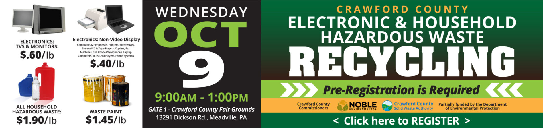 Crawford County Electronic and Household Hazardous Waster Recycling, Wednesday October 25, 2023