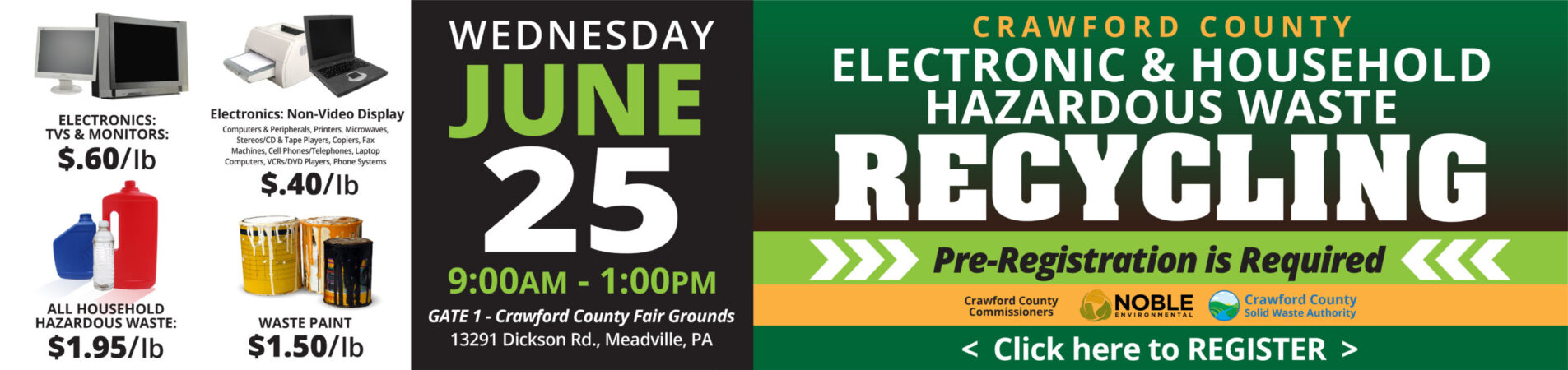 Crawford County Electronic and Household Hazardous Waster Recycling, Wednesday October 25, 2023