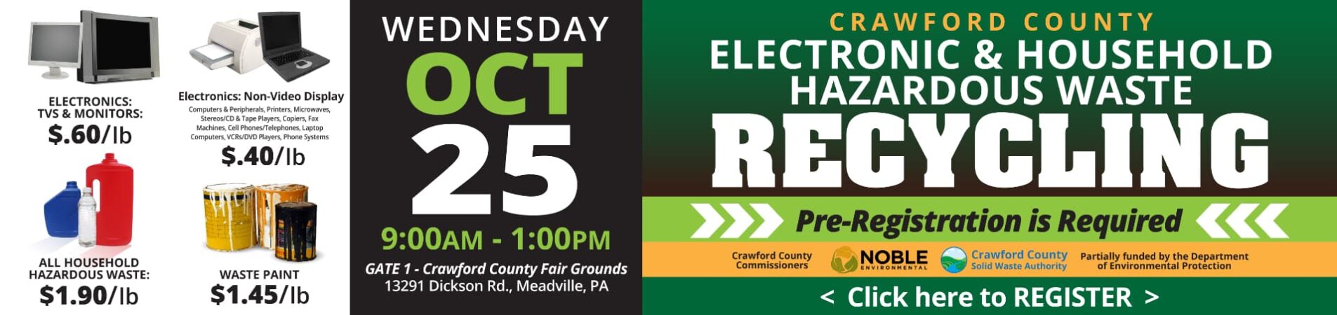 Crawford County Electronic and Household Hazardous Waster Recycling, Wednesday October 25, 2023
