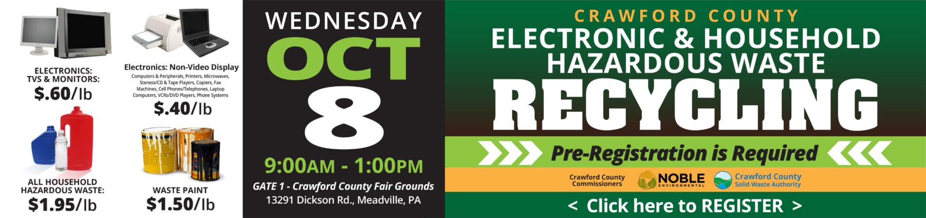 Crawford County Electronic and Household Hazardous Waster Recycling, Wednesday October 25, 2023